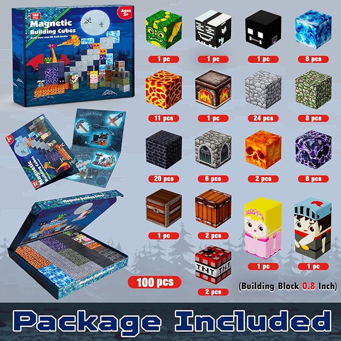 Magnetic Blocks - 100PCS Build Magnetic Dark Mechanical Guardian Castle - Magnetics Toys for Montessori Toddler Christmas Birthday Gifts - STEM Sensory Toys for 3 4 5 6 7 8 9 10 Year Old Boys
