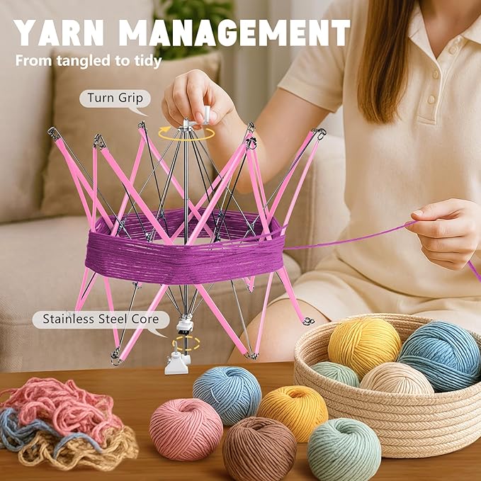 Yarn Winder and Swift, Electric Yarn Ball Winder & Swift Combo for Crocheting, Efficiently Cake with Strong Tension Adjustable Speed Up to 13 oz, Yarn Spinner Wool for Knitting Enthusiast (Pink)