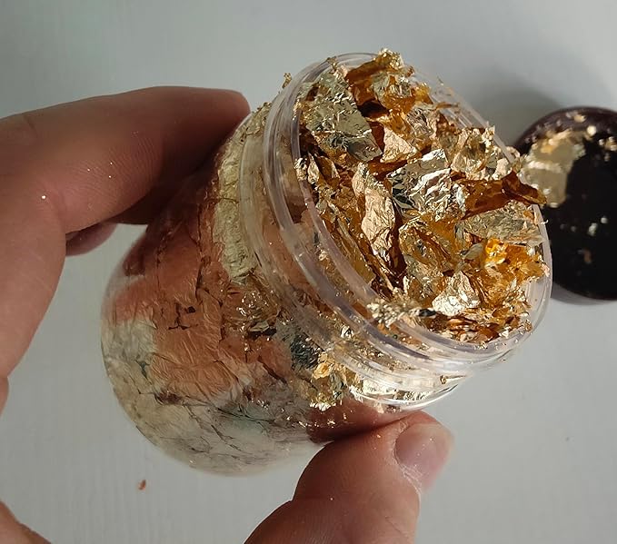 Gilding Flakes,Gold Foil Flakes for Resin,Blue Red Purple Pink Metallic Foil Flakes for Resin Jewelry Making,Nails,Painting Art,Crafts and Slime (Imitation Gold +Silver+Copper)
