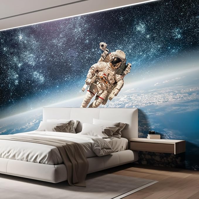 wall26 Wall Sticker/Wall Mural an Astronaut Floating About Planet Earth, Not Peel and Stick, Non-Woven Wallpaper Decorative for Bedroom, Living Room, Office - 96x120 inches