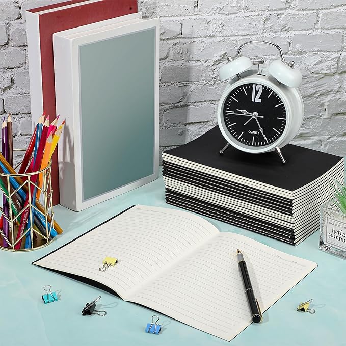 Handepo 100 Pack Composition Notebooks A5/A6 Ruled Lined Composition Kraft Notebooks Bulk Soft Cover Journals Travel Diary Memo for Students Classroom Office Supplies(A5,Black)