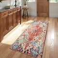 Lahome Bohemian Floral Medallion Runner Rug - 2x4 Washable Laundry Room Hallyway Runner Rug Doormat,Oriental Distressed Faux Wool Non-Slip Bath Mat Low-Pile Carpet for Kitchen Bathroom Entryway,Orange