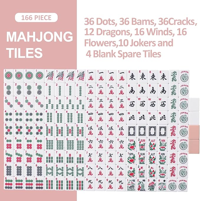 American Mahjong Tiles Set with 166 Quality Acrylic Tiles (1.2", Tiles Only), Mahjongg Game Set