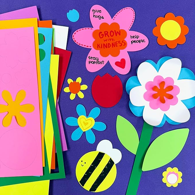 FreshCut Crafts: 280 Pieces of DIY Flower Cutouts with IDEA Guide - 2-Sided Punch Out Tulips, Daisies, Daffodils, Flowers Ideal for Spring Craft Projects, and Mother's Day DIY Gift Craft