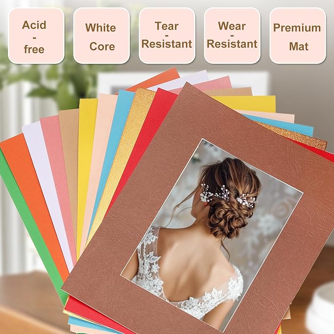 uxcell 10Pcs Picture Mats, 8 x 10 Mat Board Center for 5 x 7 Pictures Acid Free White Core Bevel Cut Frame Mattes for Display Art Measuring, Dark Blue