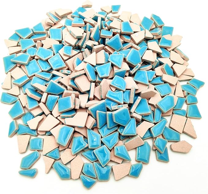 1.1LB Irregular Ceramics Mosaic Tiles, Mosaic Pieces Stones for DIY Mosaic Making Craft Hobby Arts Home Wall Decoration (Sky Blue)