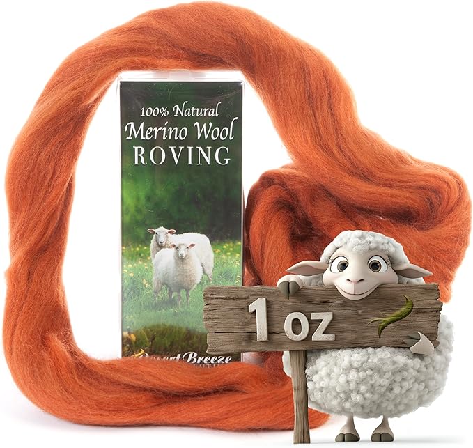 Desert Breeze Distributing 100% Natural Merino Wool Roving - Premium Combed Top Merino Roving Wool - Tapestry, Spinning, Wet Felting & Needle Felting Supplies - 21.5 Micron - 1 oz, Color Nutmeg