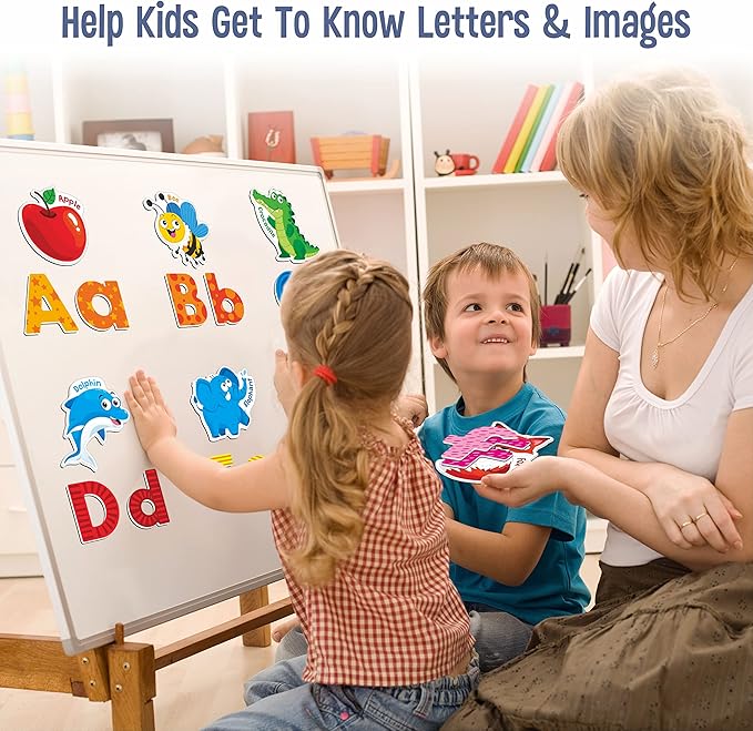 78 Magnetic Alphabet, 26 Uppercase, 26 Lowercase Letters & 26 Object Patterns, Adorable Animal Alphabet ABC Fridge Magnets Educational Letter Spelling Learning Toys Set for Toddlers 3 4 5 Years Old