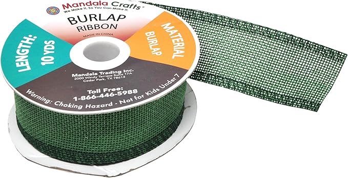 Mandala Crafts Green Burlap Ribbon 1.5 Inches Wide Jute Ribbons for Crafts - 20 Yds Roll Rustic Burlap Wrap Trim Ribbons for Wreaths Bows Wedding Party Decoration