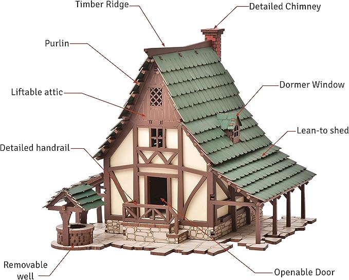 Green Gables P - 3D Wooden Puzzle - DIY 28mm Scale Model Building Kit for Adults - Creative Gift - Tabletop Miniature Terrain Kit - Realistic (Green Gables 14/4.8)