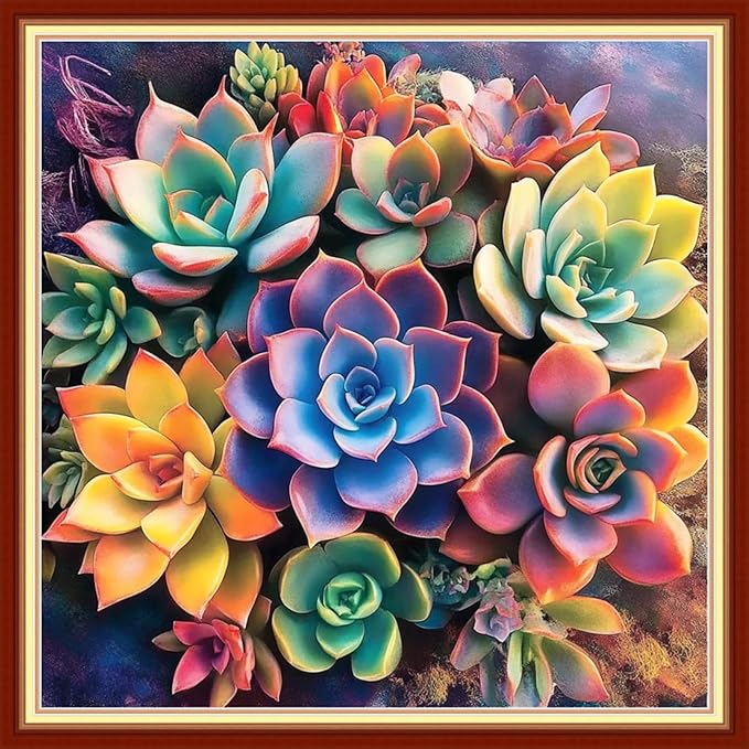 Joyhoor Cross Stitch Kits for Beginners Stamped Cross-Stitch Supplies Needlework preprint Embroidery Kits for Adults DIY Needlepoint Kits Embroidery Patterns 11CT-Colorful succulent plants 18x18 inchs