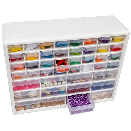 Akro-Mils 44-Drawer Plastic Drawer Storage Cabinet for Garage Organization, Bead Organizer, Building Bricks Storage, Teacher Toolbox, Makeup Organizer, 20" W x 6" D x 16" H, 10144 White