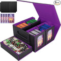 AFIING Commander Deck Box for MTG/EDH, Fits 400+ Double-Sleeved Cards, with Display Window, 4 Removable Deck Cases, Dividers, Dice Tray & Handle, Card Holders for TCG (Black Purple)