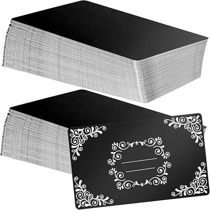 weparmeety 100 Pcs Metal Engraving Blanks Aluminum Sheet Laser Engraving Business Card Multipurpose DIY Gift Cards 86 x 54 x 0.21 mm (Matte Black)
