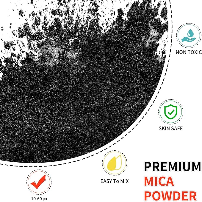 Mica Powder - 75g Mica Powder for Epoxy Resin - Metallic Color Pigment for Resin, Soap, Bath Bombs, Eye Shadow, Nails, DIY Crafting Projects etc. (Black)