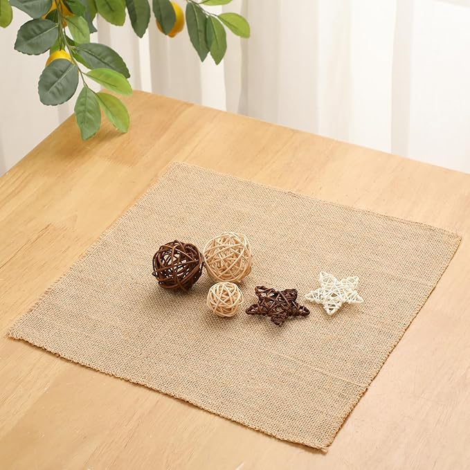 Preboun 5 Pcs Burlap Squares Multipurpose Natural Burlap Placemats Bulk for Farmhouse Home Party Wedding Table Cover Centerpieces Craft Supplies(13 Inch)