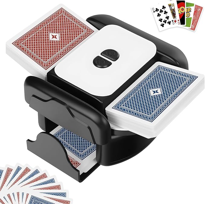 BEE&FLOWER Card Shuffler 2600mAh Rechargeable Auto-Stop Automatic Card Shuffler Low Noise Fits 1-2 Decks Compatible with Poker, UNO, Blackjack, Phase 10