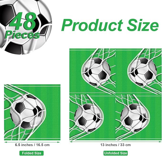 Aodaer 48 Pieces Soccer Paper Napkins Disposable Football Party Napkins Sports Ball Napkins Soccer Cocktail Dinner Napkin Set 13" x 13" Unfolded Football Tableware Napkins for Sports Party Supplies