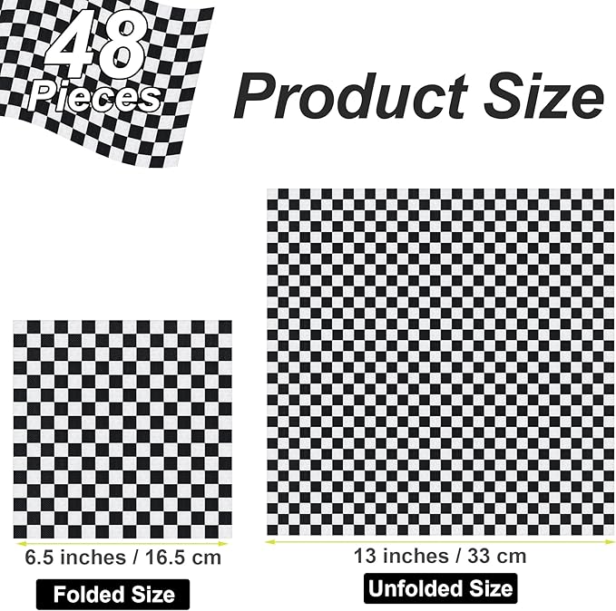 Aodaer 48 Pieces Race Car Paper Napkins Disposable Checkered Flag Napkin Racing Car Party Cocktail Dinner Napkin Set 13" x 13" Unfolded Tableware Napkins for Racing Party Supplies