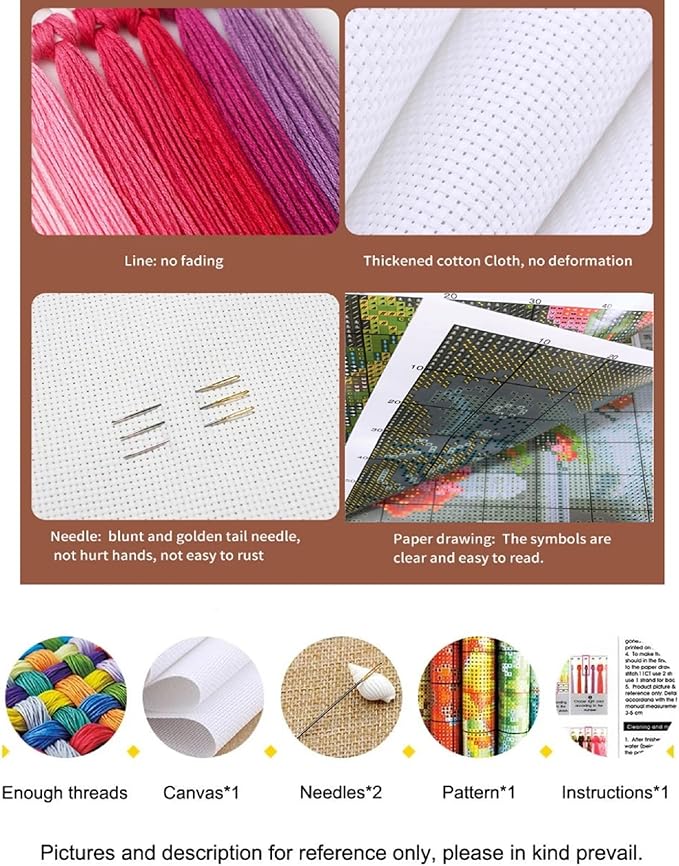Findvoor Counted Cross Stitch Kits for Adults Full Range of Cross Stitching Embroidery Unprinted Pattern for Beginners, 11CT Needlepoint Kit Patterns Embroidery Kits-Colorful Butterfly Dwarf 18x18inch
