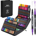 Ohuhu Markers for Adult Coloring Books: 120 Colors Brush Pens Dual Brush Fine Tip Drawing Pens Water-Based Coloring Markers for Calligraphy Bullet Journal with Carrying Case - Maui - Black