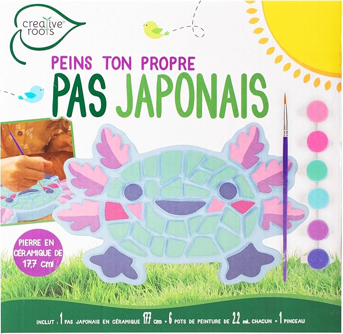 Creative Roots Axolotl Stepping Stone Kit, 7-Inch Paintable Ceramic Stepping Stone, Includes 6 Acrylic Paints, Kids Crafts, Ages 8+
