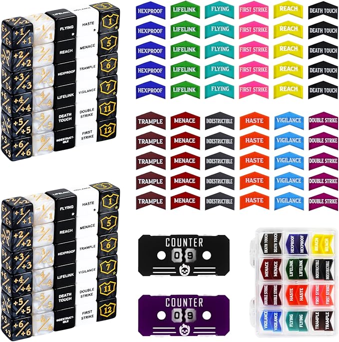 122PCS MTG Keyword Tokens & Dice & Life Counter Set for MTG Accessories, Health Tracker Life Counter Bulk Ability MTG Dice Set, Compatible with TCG CCG Magic Card Gaming Accessories