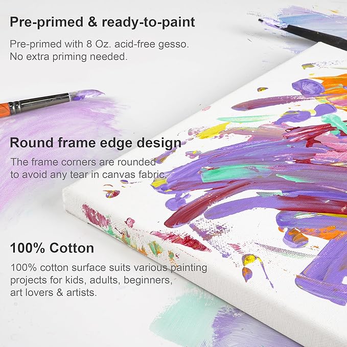 PHOENIX Stretched Canvas for Painting 5x7 Inch/7 Value Pack, 8 Oz Triple Primed 5/8 Inch Profile 100% Cotton White Blank Canvas,Small Framed Canvas for Oil Acrylic & Pouring Art