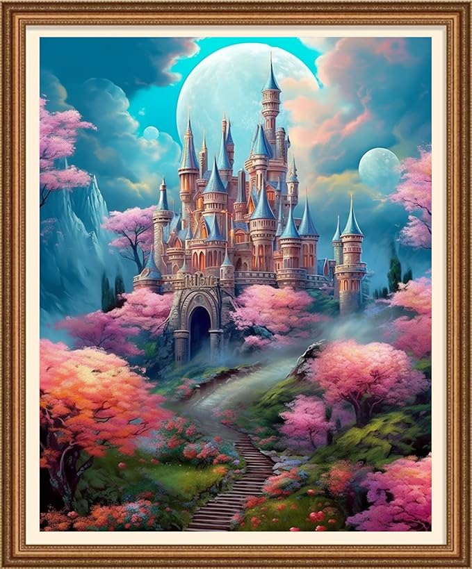 Disnesart Cross Stitch Stamped Full Embroidery Kits DIY 11CT Cotton Thread Printed DIY Needlepoint Kits Craft Needlework Set Cross-Stitch Stamped Sets-Moonlight Castle 16x20 inch