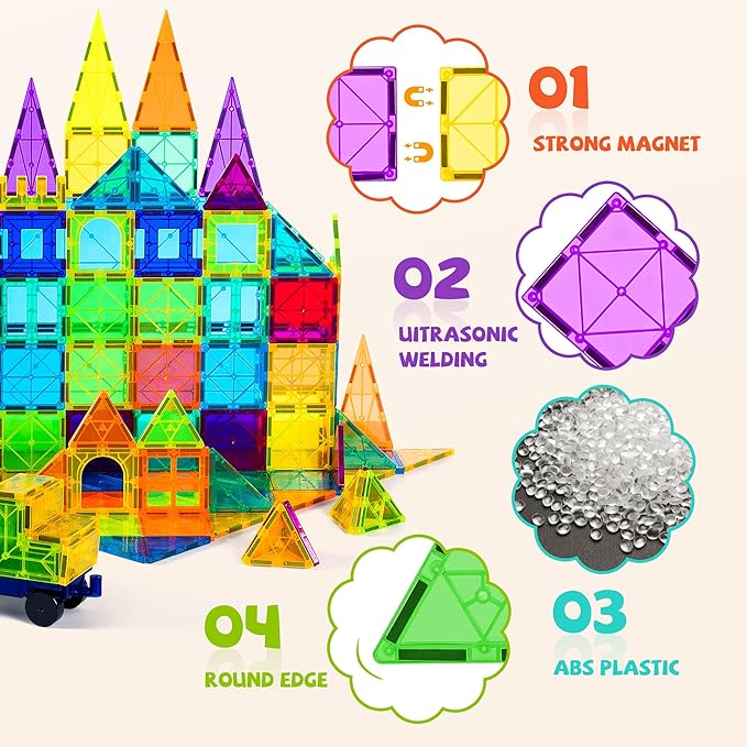 cossy 120Pcs Magnetic Tiles Magnetic 3D Building Blocks Set Educational Construction Toys for 3+ Year Kids with Stronger Magnets, Educational Toys, Recreational, Conventional