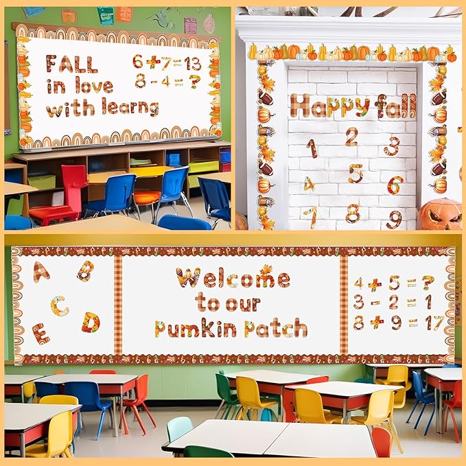 221 Pcs Bulletin Board Letters Round Alphabet Number Punctuation Symbol Combo Letter Cutouts Classroom Decoration for School Classroom Chalkboard Poster Board(Fall Round)