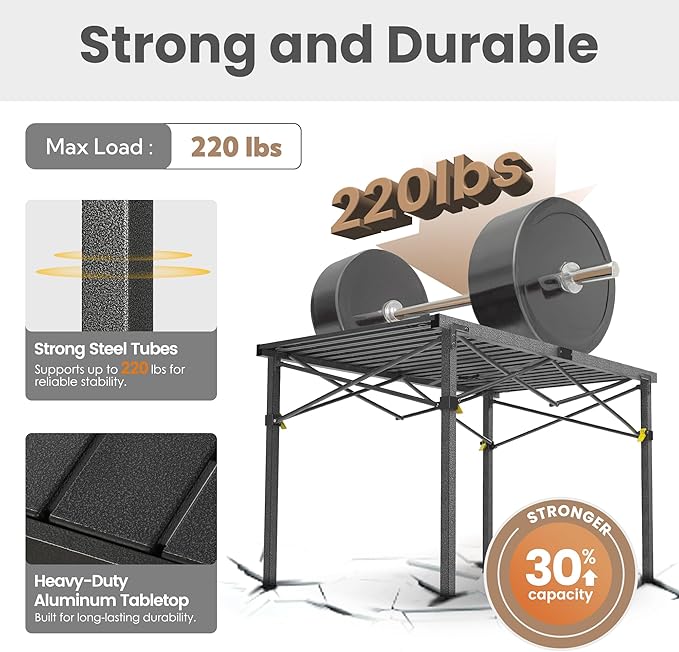Portable Outdoor Camping Table Large for 2-6 Person - Foldable Camp Table with Aluminum Roll-Up Top & Carry Bag for BBQ, Tailgating, Backyard, 220 Lbs Capacity, Stable & Sturdy (Black)