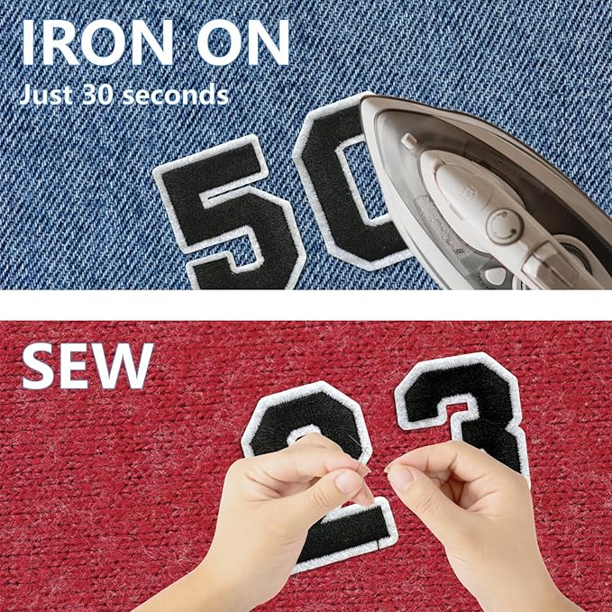 Number Iron On Patches, Numbers 0-9 Embroidery Applique Patch, DIY Decorative Heat Press Patches for Clothing Jeans Jackets Backpacks Hats (Black 50 Pcs)
