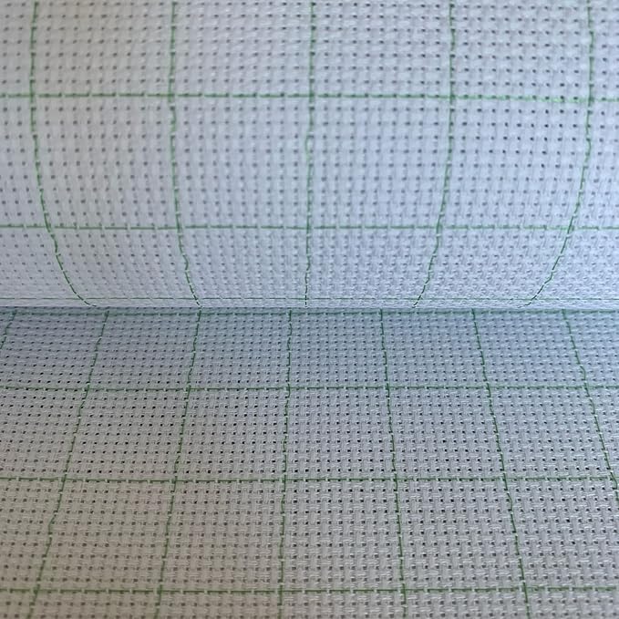 14CT Easy Count Thread Grid Aida Cloth Embroidery Cross Stitch Fabric, Green Grid, W59 x L39