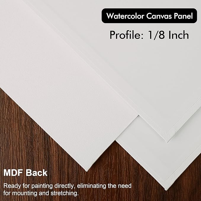 PHOENIX Watercolor Canvas Boards for Painting - 12x16 Inch/6 Pack, 100% Cotton Water Color Canvas Panels, 8 Oz. / 260g White Blank Medium Texture Flat Canvases for Water Based Paints