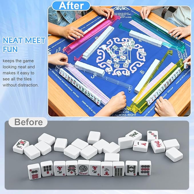 Mahjong Racks with Pushers Set of 4, Plastic American Mahjong Tile Racks Transparent, Mah Jongg Accessories Gifts for Mj Enthusiast