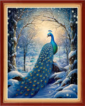 Dimxvean Stamped Cross Stitch Kits,Cross Stitch Kits for Adults Beginners,Embroidery Kits Full Range of Cross Stitch Stamped Kits Needlepoint Kits Cross Stitch Patterns-Blue Peacock Snow 16x20 inch