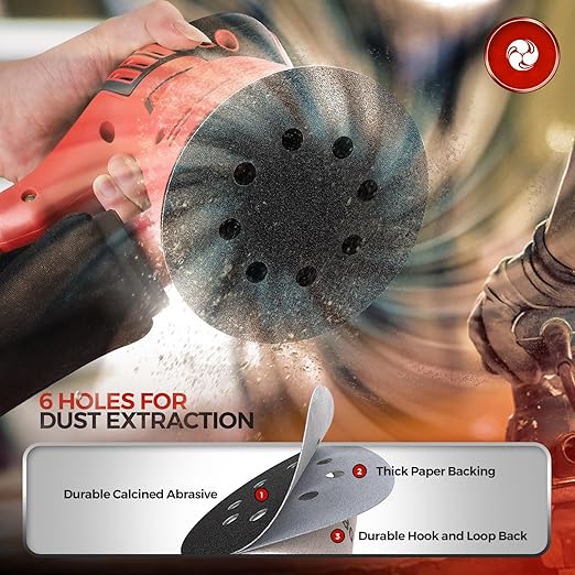 50PCS 5 inch Silicon Carbide Sanding Discs 6000 Grit, Wet Dry Orbital 5 Sander Hook and Loop Sandpaper Disc Ultra Fine Grit, Best for Metal,Automotive Precision Polishing
