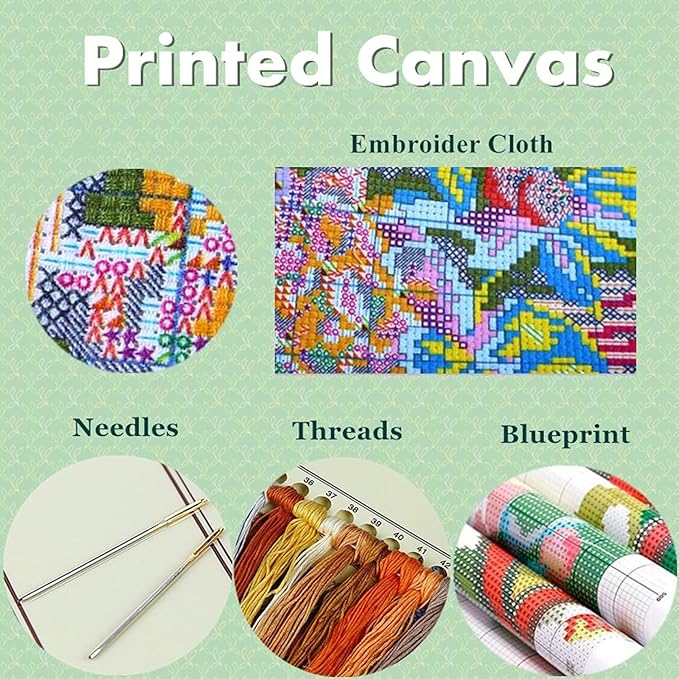 Joyhoor Cross Stitch Kits for Beginners Stamped Cross-Stitch Supplies Needlework preprint Embroidery Kits for Adults DIY Needlepoint Kits Embroidery Patterns 11CT-Colorful succulent plants 18x18 inchs