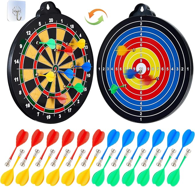 Magnetic Dart Board for Kids-12Magnetic Dart/Sticky Balls Or 2 Toy Gun+40 Foam Dart.Indoor/Outdoor Kids Games and Party Games,Christmas Birthday Gifts Toys for 3-12 Year Old Boys