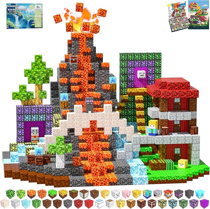 Magnetic Blocks, 150PCS Magnetic Building Blocks, Stacking Magnets for Kids, Sensory Toy for STEM Constructions Magnet Blocks for Boys Girls Age 3+, Christmas Birthday Gifts