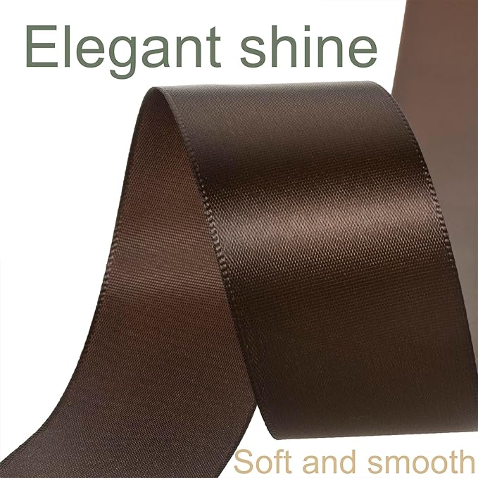1 1/2 Inch Brown Ribbon, 50 Yards Craft Polyester Satin Ribbon Perfect for Gift Wrapping, Handmade Roses, Wedding Party Decorations and DIY Crafts