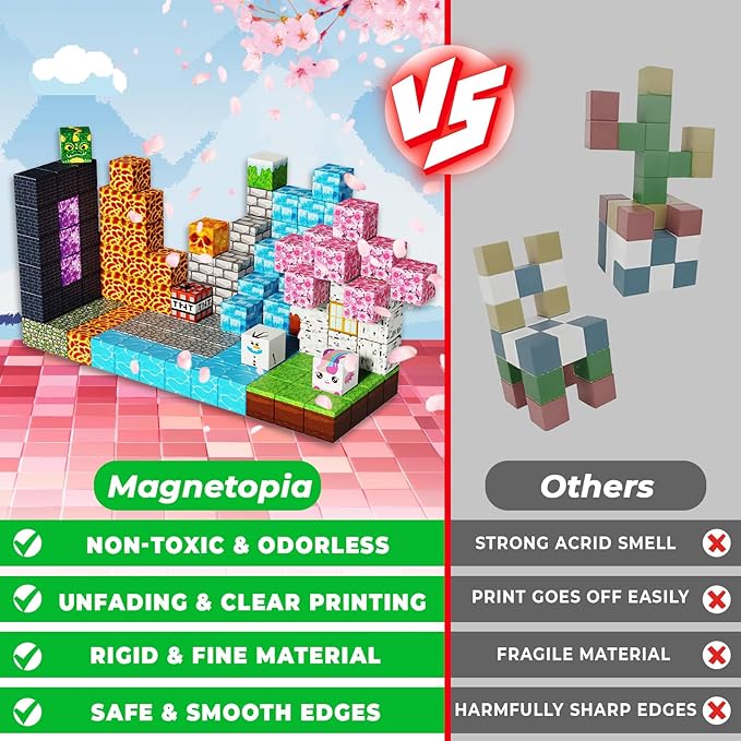 Magnetic Blocks - 150PCS Magnetic Building Block Cubes Dark Forest Glacier Castle, Magnet Toy Building Sets for Kids Age 3+, STEM Stacking Construction Toys Easter Gift for Boys Girls Age 4-8, 8-12