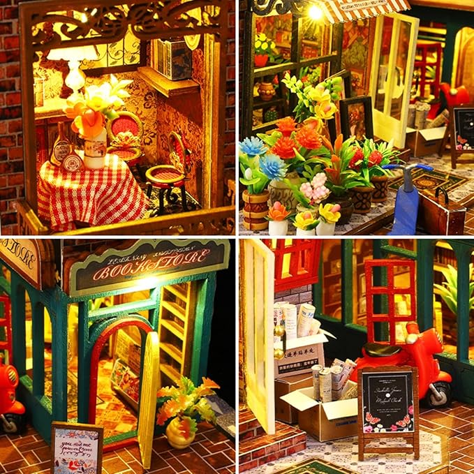 DIY Book Nook Kit - DIY Miniature Dolls House Kit with Furniture and LED Light, 3D Puzzle Wooden Art Bookends, Model Kits for Adults to Build (SCARBROUGH)