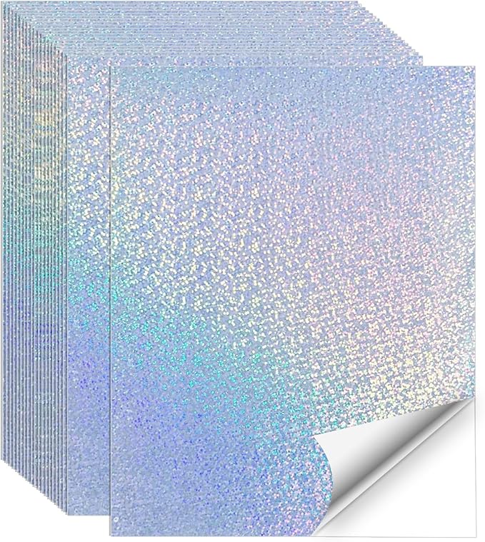 Printable Sticker Paper, Holographic Printable Stickers Paper, Laser/Inkjet Printing- Letter Size(8.5" x 11”- 20 Sheets)