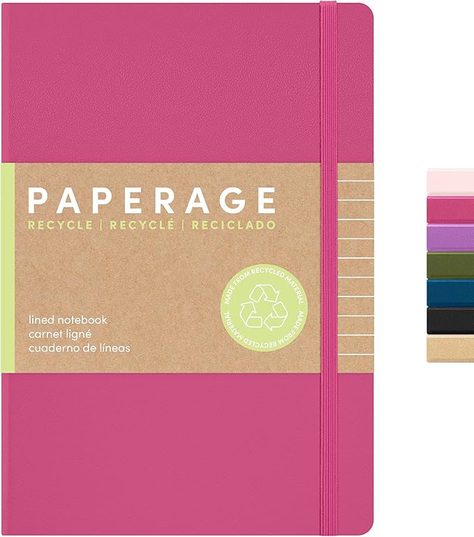 PAPERAGE Recycled Lined Journal Notebook, (Rose), 160 Pages, Medium 5.6 in x 8 in - 100 GSM Thick Paper – College Ruled, Hardcover Journaling Notebook for Work, School & Note Taking
