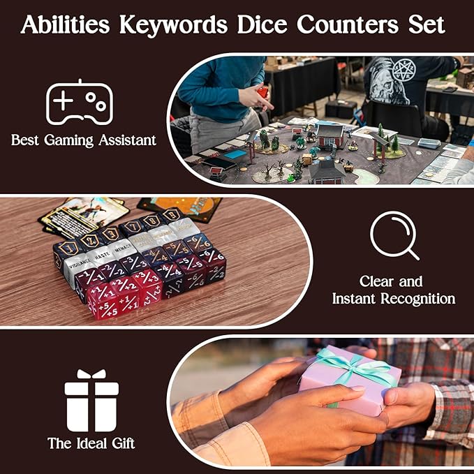 63 Pieces MTG Dice Counters Bulk Ability Keywords MTG Tokens Shield Life Counter 6 Sided Dice Set for MTG,TCG,Cards Gaming Accessories