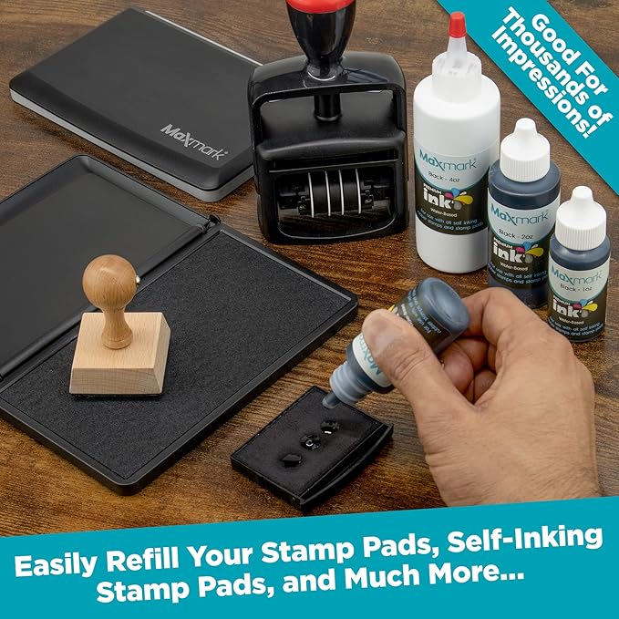 MaxMark Premium Refill Ink for self Inking Stamps and Stamp Pads, Gray Color - 4 oz.