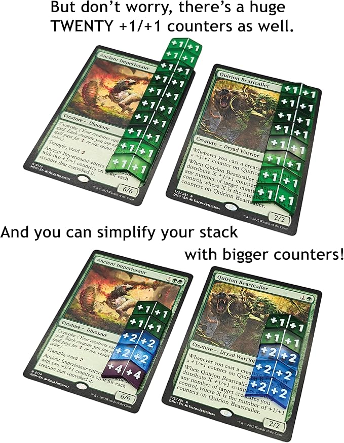 Futhark MTG Stat Counters / Buff Counters for Magic The Gathering - Set of 60 Color Coded MTG Tokens - Improved Gameplay with This Great Magic The Gathering Gift