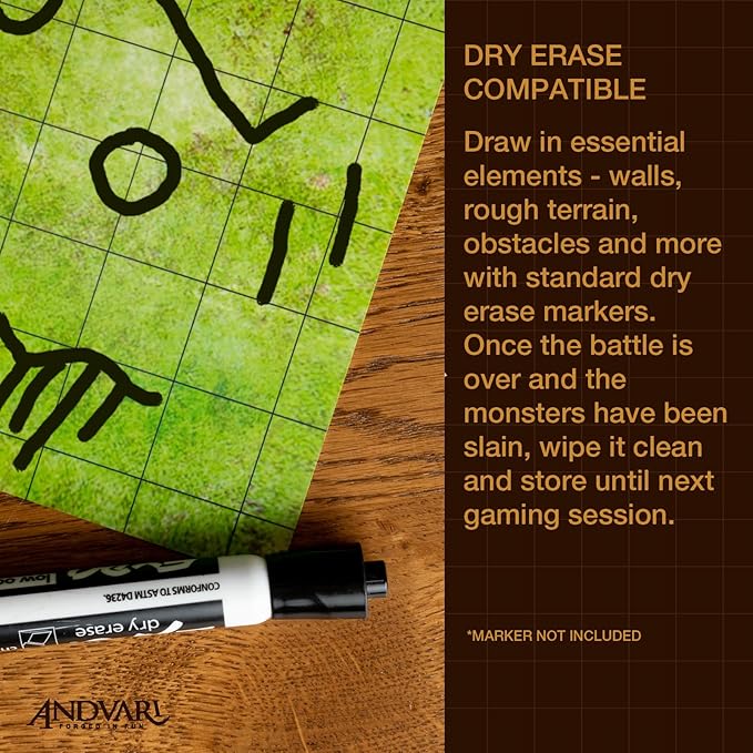 GSM Brands Battle Mat with Grid for Dungeons Role Playing Tabletop Dragons Game - 4 Pack Open Plains Setting Dry Erase Battle Boards, Non-Skid Back (17x13 Inches Each Makes 34x26 Board)